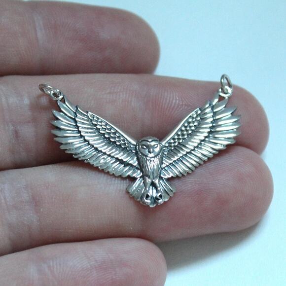 Sterling Silver Flying Owl Pendant Festoon Charm - Picture 1 of 6
